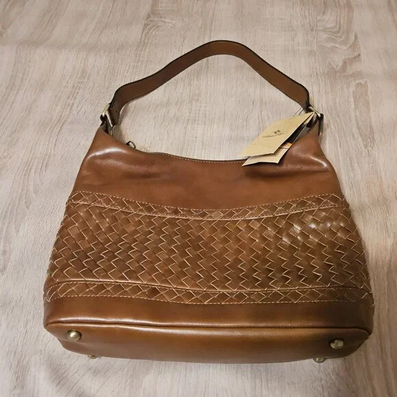 Patricia Nash Winnett Vintage Distressed Woven Leather Hobo Bag Cognac-NWT - Picture 2 of 12